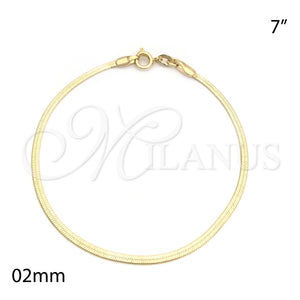 Pulsera Básica 04.58.0018.07 Oro Laminado, Diseño de Herringbone, Pulido, Tono Dorado (02 MM Thickness, 7 Inches Length)
