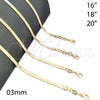 Gargantilla Basica 04.58.0019.16 Oro Laminado, Diseño de Herringbone, Pulido, Tono Dorado (03 MM Thickness, 16 Inches Length)