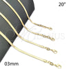 Gargantilla Basica 04.58.0019.20 Oro Laminado, Diseño de Herringbone, Pulido, Tono Dorado (03 MM Thickness, 20 Inches Length)