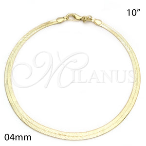 Tobillera Básica 04.58.0020.10 Oro Laminado, Diseño de Herringbone, Pulido, Tono Dorado (04 MM Thickness, 10 Inches Length)