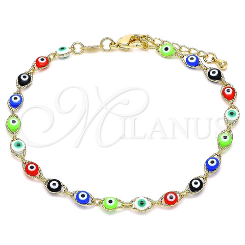 Pulsera Elegante 03.63.2212.1.07 Oro Laminado, Diseño de Ojo Griego, Resinado Multicolor, Tono Dorado (05 MM Thickness, 7 Inches Length)