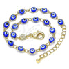Pulsera Elegante 03.63.2212.2.07 Oro Laminado, Diseño de Ojo Griego, Resinado Azul, Tono Dorado (Grosor 05 MM, 8 Pulgadas de Largo)