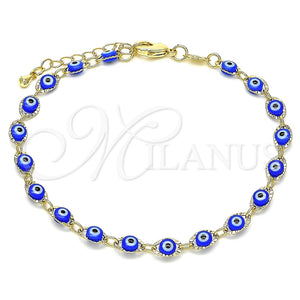 Pulsera Elegante 03.63.2212.2.07 Oro Laminado, Diseño de Ojo Griego, Resinado Azul, Tono Dorado (Grosor 05 MM, 8 Pulgadas de Largo)