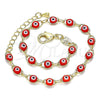 Pulsera Elegante 03.63.2212.3.08 Oro Laminado, Diseño de Ojo Griego, Resinado Rojo, Tono Dorado (Grosor 05 MM, 8 Pulgadas de Largo)