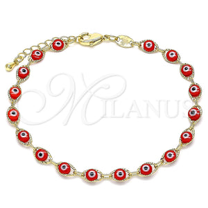 Pulsera Elegante 03.63.2212.3.08 Oro Laminado, Diseño de Ojo Griego, Resinado Rojo, Tono Dorado (Grosor 05 MM, 8 Pulgadas de Largo)