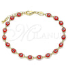 Pulsera Elegante 03.63.2212.3.08 Oro Laminado, Diseño de Ojo Griego, Resinado Rojo, Tono Dorado (Grosor 05 MM, 8 Pulgadas de Largo)