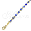 Tobillera Elegante 03.63.2212.2.10 Oro Laminado, Diseño de Ojo Griego, Resinado Azul, Tono Dorado (Grosor 05 MM, 10 Pulgadas de Largo)
