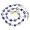 Tobillera Elegante 03.63.2212.2.10 Oro Laminado, Diseño de Ojo Griego, Resinado Azul, Tono Dorado (Grosor 05 MM, 10 Pulgadas de Largo)