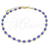 Tobillera Elegante 03.63.2212.2.10 Oro Laminado, Diseño de Ojo Griego, Resinado Azul, Tono Dorado (Grosor 05 MM, 10 Pulgadas de Largo)
