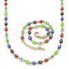 Collar y Pulsera 06.63.0255.1 Oro Laminado, Diseño de Ojo Griego, Resinado Multicolor, Tono Dorado