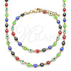 Collar y Pulsera 06.63.0255.1 Oro Laminado, Diseño de Ojo Griego, Resinado Multicolor, Tono Dorado