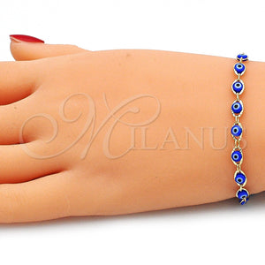 Collar y Pulsera 06.63.0255.2 Oro Laminado, Diseño de Ojo Griego, Resinado Azul, Tono Dorado
