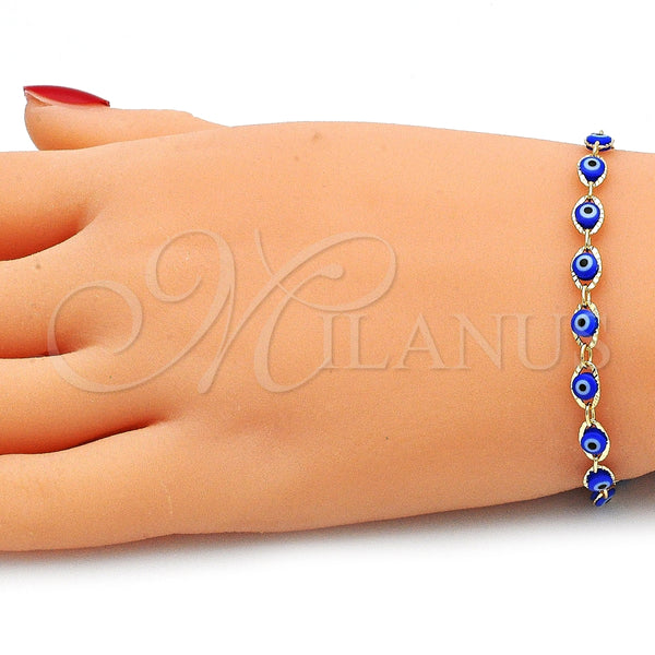 Collar y Pulsera 06.63.0255.2 Oro Laminado, Diseño de Ojo Griego, Resinado Azul, Tono Dorado