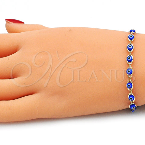 Collar y Pulsera 06.63.0255.2 Oro Laminado, Diseño de Ojo Griego, Resinado Azul, Tono Dorado