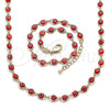 Collar y Pulsera 06.63.0255.3 Oro Laminado, Diseño de Ojo Griego, Resinado Rojo, Tono Dorado