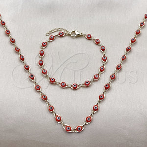 Collar y Pulsera 06.63.0255.3 Oro Laminado, Diseño de Ojo Griego, Resinado Rojo, Tono Dorado