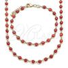 Collar y Pulsera 06.63.0255.3 Oro Laminado, Diseño de Ojo Griego, Resinado Rojo, Tono Dorado