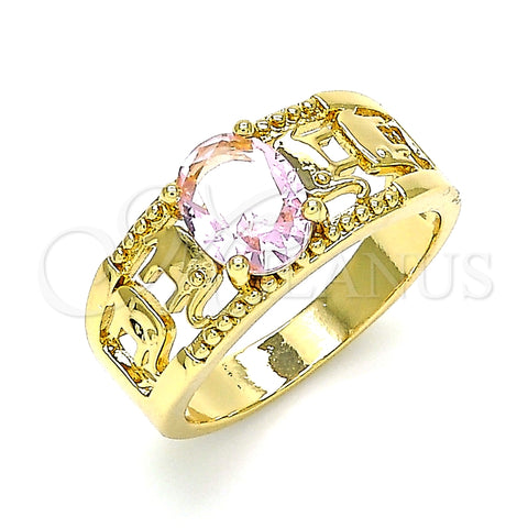 Anillo Multi Piedra 01.284.0039.06 Oro Laminado, Diseño de Elefante, con Rosado Zirconia Cubica, Pulido, Tono Dorado (Size 6)