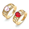 Anillo Multi Piedra 01.284.0039.08 Oro Laminado, Diseño de Elefante, con Rosado Zirconia Cubica, Pulido, Tono Dorado (Size 8)