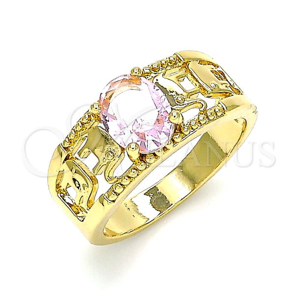 Anillo Multi Piedra 01.284.0039.09 Oro Laminado, Diseño de Elefante, con Rosado Zirconia Cubica, Pulido, Tono Dorado (Size 9)