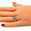 Anillo Multi Piedra 01.284.0040.06 Oro Laminado, con Topacio Azul Zirconia Cubica, Pulido, Tono Dorado (Size 6)