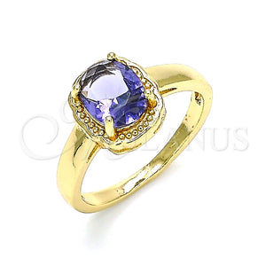 Anillo Multi Piedra 01.284.0040.1.06 Oro Laminado, con Amatista Zirconia Cubica, Pulido, Tono Dorado (Size 6)