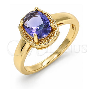 Anillo Multi Piedra 01.284.0040.1.07 Oro Laminado, con Zirconia Cubica Amatista, Pulido, Tono Dorado (Tamaño 7)