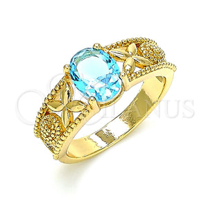 Anillo Multi Piedra 01.284.0041.06 Oro Laminado, Diseño de Mariposa y Gota, con Topacio Azul Zirconia Cubica, Pulido, Tono Dorado (Size 6)