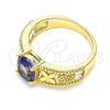 Anillo Multi Piedra 01.284.0041.1.06 Oro Laminado, Diseño de Mariposa y Gota, con Amatista Zirconia Cubica, Pulido, Tono Dorado (Size 6)