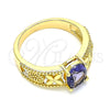 Anillo Multi Piedra 01.284.0041.1.07 Oro Laminado, Diseño de Mariposa y Gota, con Amatista Zirconia Cubica, Pulido, Tono Dorado (Size 7)