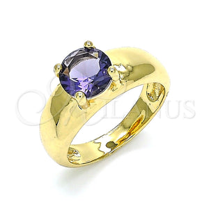 Anillo Multi Piedra 01.284.0043.1.06 Oro Laminado, con Amatista Zirconia Cubica, Pulido, Tono Dorado (Size 6)