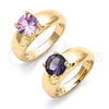Anillo Multi Piedra 01.284.0043.1.06 Oro Laminado, con Amatista Zirconia Cubica, Pulido, Tono Dorado (Size 6)