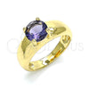 Anillo Multi Piedra 01.284.0043.1.07 Oro Laminado, con Amatista Zirconia Cubica, Pulido, Tono Dorado (Size 7)