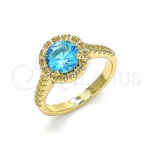 Anillo Multi Piedra 01.284.0045.1.06 Oro Laminado, con Topacio Azul Zirconia Cubica, Pulido, Tono Dorado (Size 6)