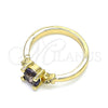 Anillo Multi Piedra 01.284.0046.08 Oro Laminado, con Amatista and Blanca Zirconia Cubica, Pulido, Tono Dorado (Size 8)
