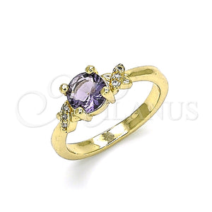 Anillo Multi Piedra 01.284.0046.08 Oro Laminado, con Amatista and Blanca Zirconia Cubica, Pulido, Tono Dorado (Size 8)