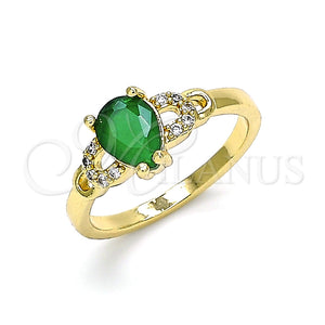Anillo Multi Piedra 01.284.0047.09 Oro Laminado, Diseño de Gota, con Verde and Blanca Zirconia Cubica, Pulido, Tono Dorado (Size 9)