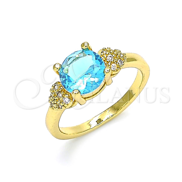 Anillo Multi Piedra 01.284.0049.08 Oro Laminado, Diseño de Corazón, con Topacio Azul and Blanca Zirconia Cubica, Pulido, Tono Dorado (Size 8)