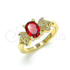 Anillo Multi Piedra 01.284.0050.06 Oro Laminado, Diseño de Oja, con Granate and Blanca Zirconia Cubica, Pulido, Tono Dorado (Size 6)