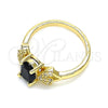 Anillo Multi Piedra 01.284.0050.1.06 Oro Laminado, Diseño de Oja, con Negro and Blanca Zirconia Cubica, Pulido, Tono Dorado (Size 6)