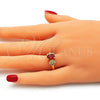 Anillo Multi Piedra 01.284.0050.07 Oro Laminado, Diseño de Oja, con Granate and Blanca Zirconia Cubica, Pulido, Tono Dorado (Size 7)