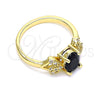 Anillo Multi Piedra 01.284.0050.1.07 Oro Laminado, Diseño de Oja, con Negro and Blanca Zirconia Cubica, Pulido, Tono Dorado (Size 7)