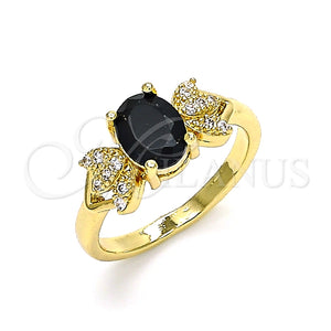Anillo Multi Piedra 01.284.0050.1.07 Oro Laminado, Diseño de Oja, con Negro and Blanca Zirconia Cubica, Pulido, Tono Dorado (Size 7)