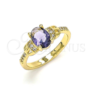 Anillo Multi Piedra 01.284.0051.1.06 Oro Laminado, con Amatista and Blanca Zirconia Cubica, Pulido, Tono Dorado (Size 6)