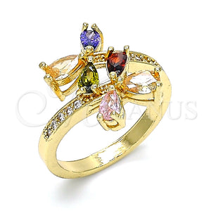 Anillo Multi Piedra 01.221.0004.09 Oro Laminado, Diseño de Gota, con Multicolor Zirconia Cubica, Pulido, Tono Dorado (Size 9)