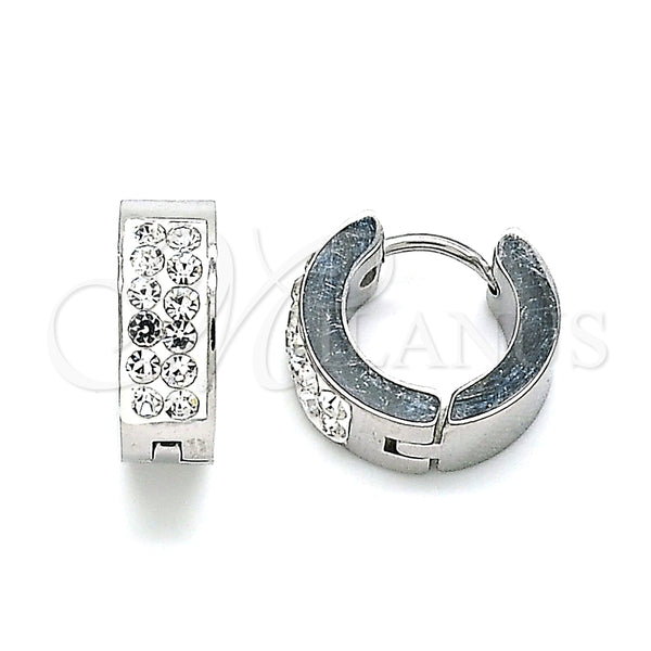 Argolla Huggie 02.384.0023.12 Acero Inoxidable, con Blanca Cristal, Pulido, Tono Plateado