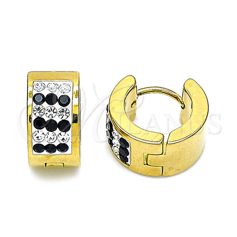 Argolla Huggie 02.384.0032.1.12 Acero Inoxidable, con Negro and Blanca Cristal, Pulido, Tono Dorado