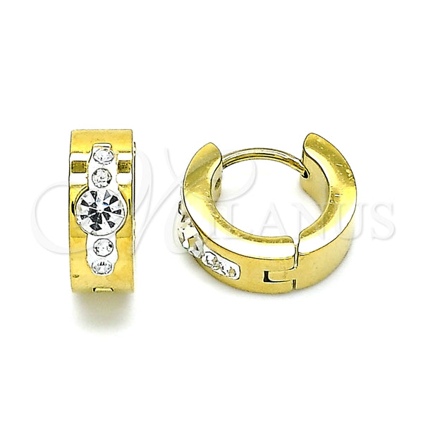 Argolla Huggie 02.384.0034.12 Acero Inoxidable, con Blanca Cristal, Pulido, Tono Dorado