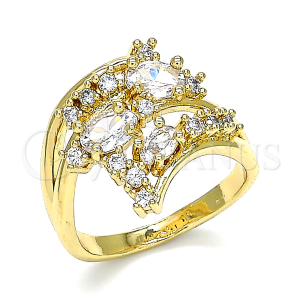 Anillo Multi Piedra 01.221.0006.09 Oro Laminado, con Blanca Zirconia Cubica, Pulido, Tono Dorado (Size 9)