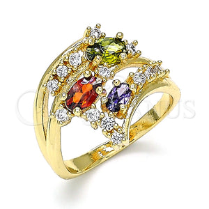 Anillo Multi Piedra 01.221.0006.1.09 Oro Laminado, con Multicolor Zirconia Cubica, Pulido, Tono Dorado (Size 9)